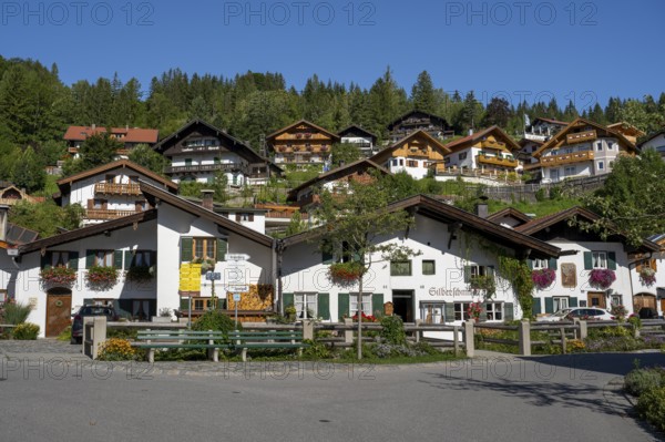 Typical Bavarian houses, Im Gries, Mittenwald, Werdenfelser Land, Upper Bavaria, Bavaria, Germany,