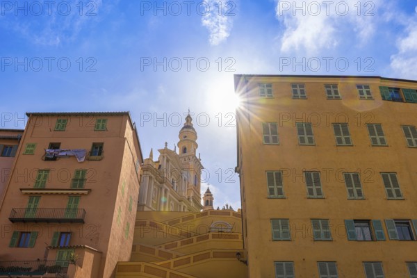 France, French Riviera, scenic Menton old city streets in historic center, Europe