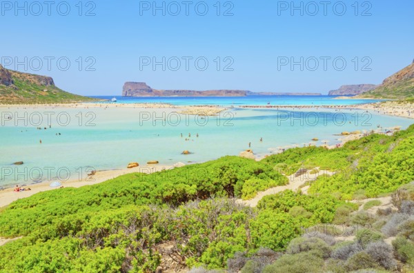 View of Balos bay, Gramvousa Peninsula, Chania, Crete, Greece, Europe