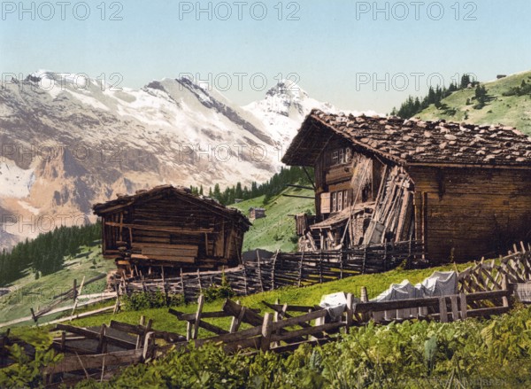 Swiss dwelling, Mürren, Bernese Oberland, Switzerland, Historic, digitally restored reproduction