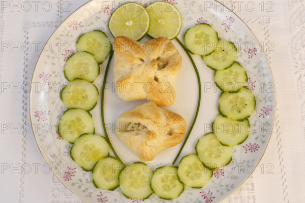 Southern German cuisine, trout cream in puff pastry, starter, fish dish, baked, from the oven,