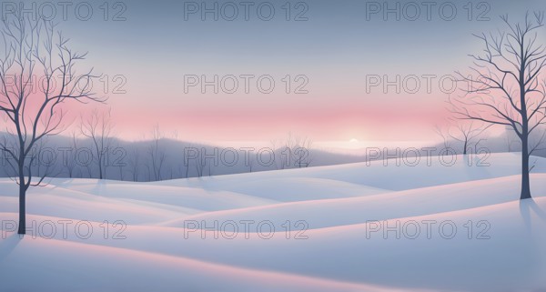 Illustration of a cold winter sunrise, represented by a minimalist gradient of soft pastel pinks