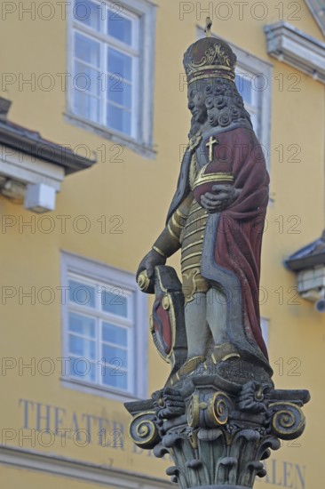 Emperor Joseph Fountain and Monument to Joseph I and Theatre of the City of Aalen, German with