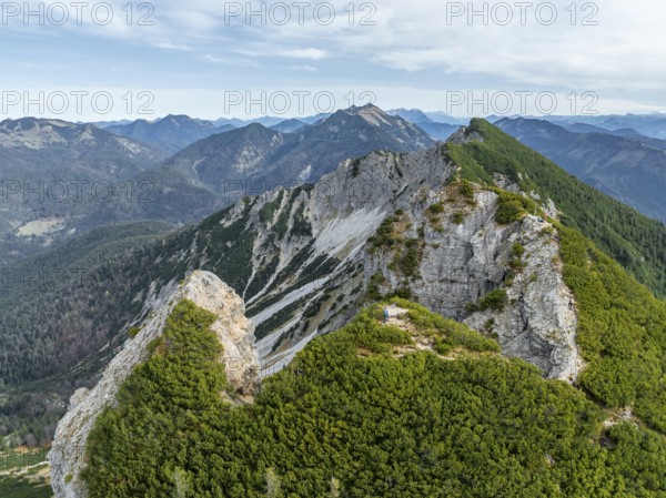 Aerial view, summit and degree, Bavarian and Austrian Schinder, Tegernsee mountains in the Mangfall