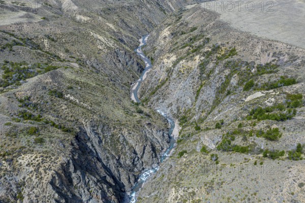 Canyon of river Rio Aviles in the arid landscape of Park Patagonia, Patagonia, Chile, South America