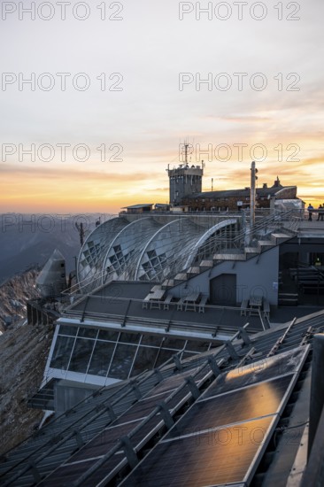 Modern mountain station of the Bavarian Zugspitze railway at the summit of the Zugspitze, at