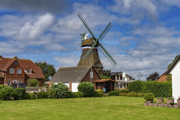 Engelmühle windmill in Süderhafen, Nordstrand peninsula, North Friesland district,