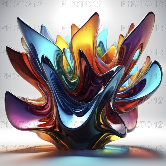 3d rendering of vibrant colored abstract changing glass design in an ornament structure, AI