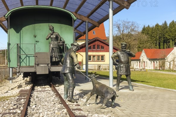 Durlesbach railway station, opened in 1849 and decommissioned in 1984, railway monument, railway