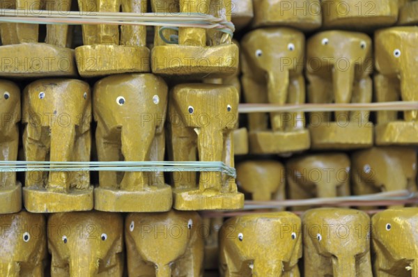 Small teak elephants, Erawan Shrine, Bangkok, Thailand, Asia