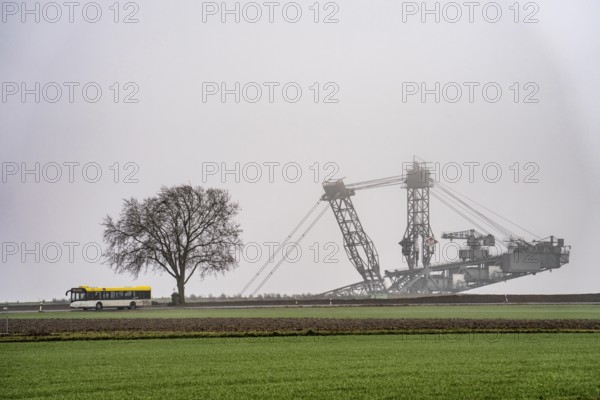 Mining excavator at the Garzweiler II open-cast lignite mine at the former, demolished village of