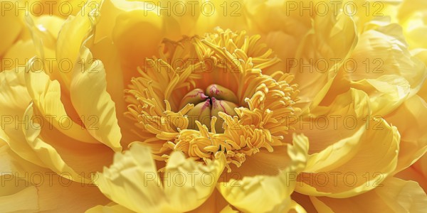 Close up of beautiful yellow colored peony spring flower. KI generiert, generiert, AI generated