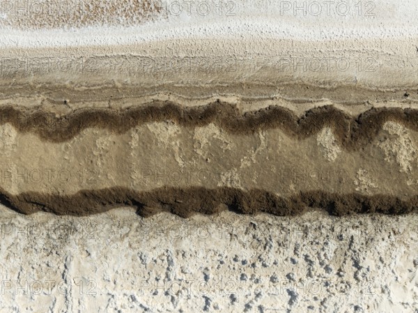 Detail at the Bonanza salt works near Sanlúcar de Barrameda. Aerial view. Drone shot. Cádiz