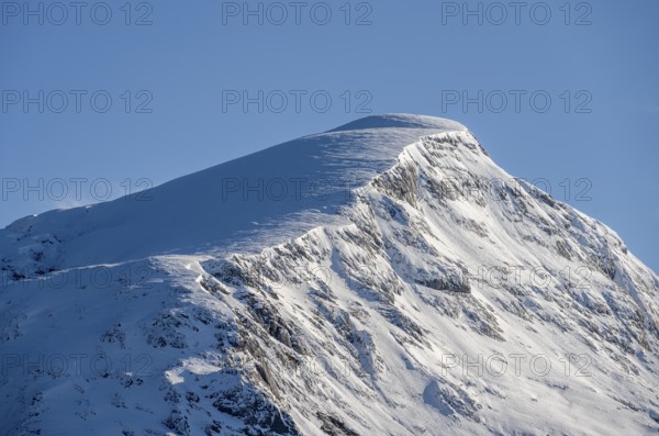 Hohes Brett summit with snow, view from Jenner, Berchtesgaden National Park, Berchtesgaden Alps,
