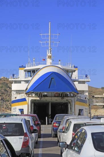 Vehicle ferry line of cars waiting to embark, Gozo Channel Line Ferries, Mgarr ferry terminal,