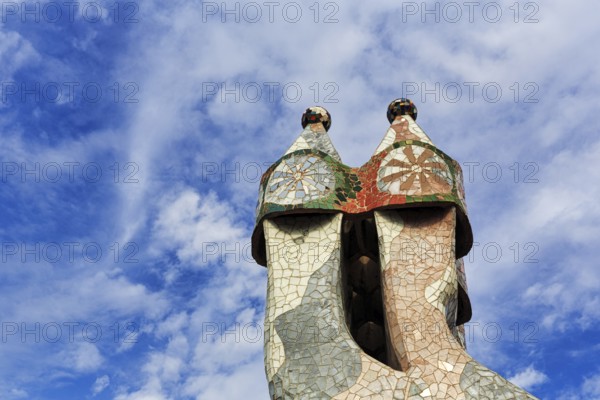Artfully designed fireplaces, mosaics, Casa Batllo, Barcelona, Spain, Europe