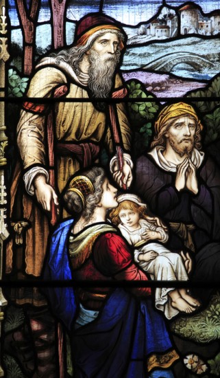 Detail of Jesus Christ the Good Physician, stained glass window, Church of Saint Mary, Mendlesham,