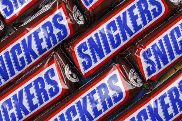 Snickers bar chocolate bar from Mars Inc. as background