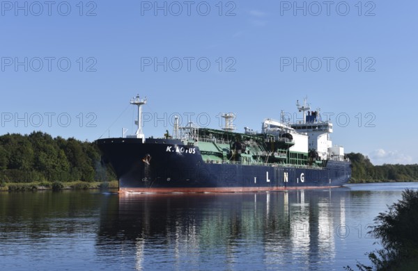 Tanker K.Lotus travelling through the Kiel Canal, Kiel Canal, Schleswig-Holstein, Germany, Europe