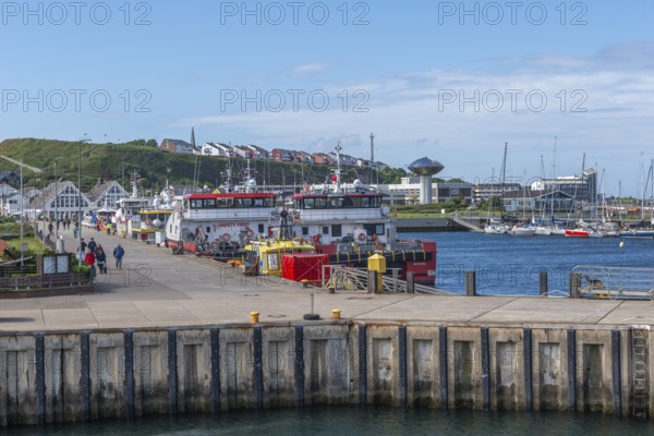Inland harbour with sailing yachts and offshore supply vessels, Helgoländer Oberland, pier,