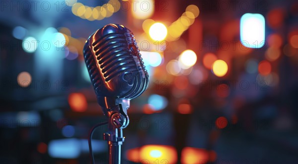 Microphone retro style for radio broadcast, entertainment or rock concert, AI generated