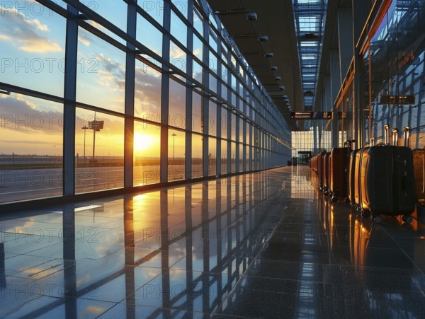 Passenger travel suitcases and bags in the airport terminal, concept of travel and vacation, AI