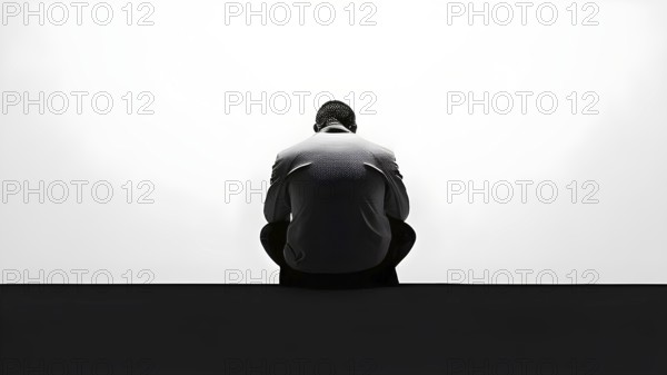 Minimalist rendering showcasing a lone man as symbol for human resilience, AI generated