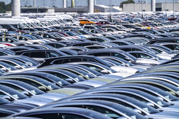 Storage area for new cars in the port of Vlissingen-Oost, vehicles are temporarily stored on over
