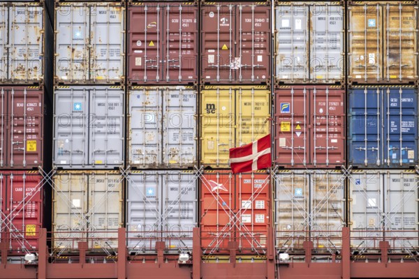 Magleby Maersk container freighter at EUROGATE Container Terminal, Waltershofer Hafen, one of the
