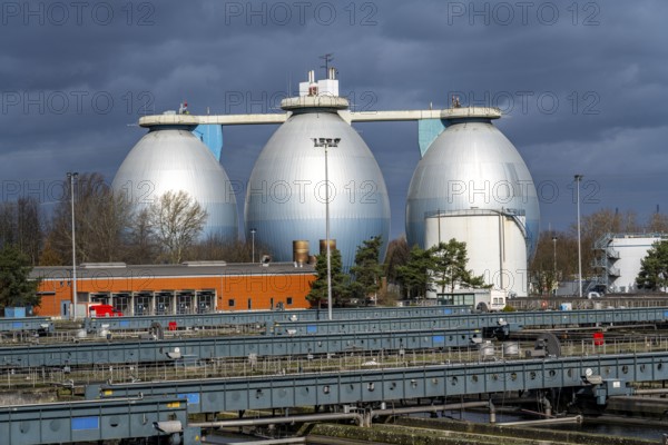 Digesters and secondary clarifiers, Emschergenossenschaft wastewater treatment plant in the