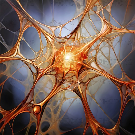 Network of interconnected shapes inspired by the structure of spider silk representing strength and