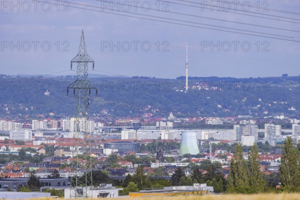 Cityscape Dresden with buildings and famous sights with view to the eastern slopes of the river