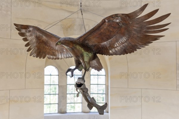Metal sculpture of an eagle with outstretched wings in a bright room, Rügen, Granitz Castle