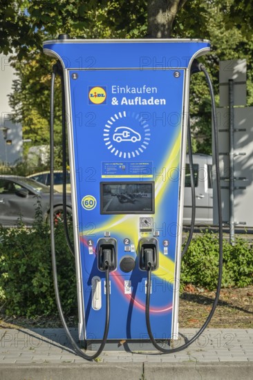 Electric charging station for cars, Lidl supermarket car park, Berlin, Germany, Europe