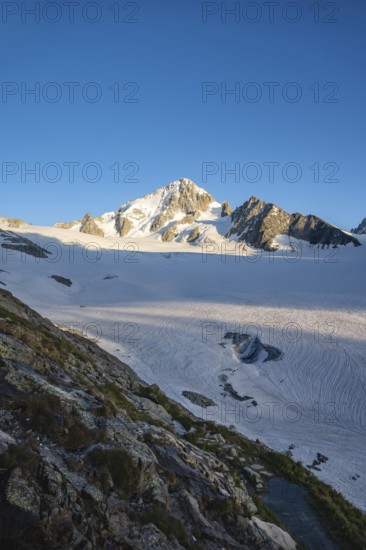 High alpine mountain landscape, summit of the Aiguille de Chardonnet and Glacier du Tour, glaciers