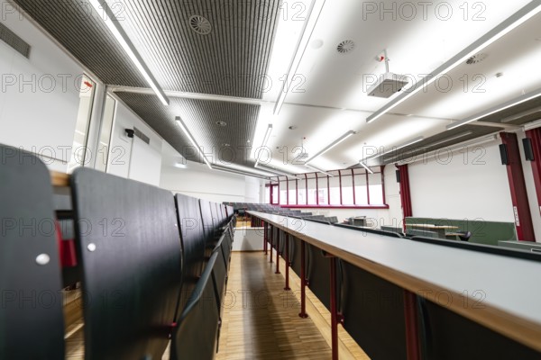 Modern lecture theatre with several rows of seats and neutral design, University of Stuttgart,