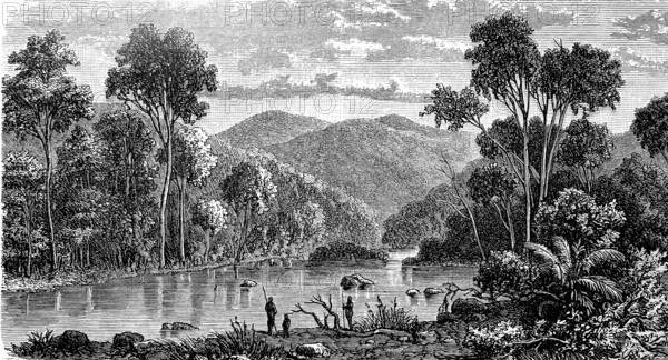 Landscape in the Omeo Mountains in the state of Victoria in Australia, 1880, Historical, digital