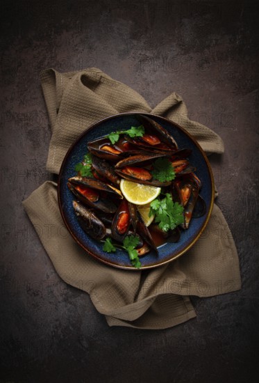 Mussels in tomato sauce, homemade, no people