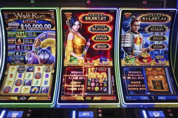 Casino gambling blackjack and slot machines waiting for gamblers and tourist to spend money.