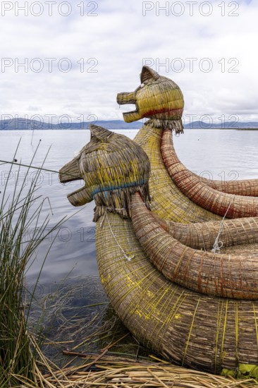 Reed boats, Uros island, Titicaca lake, Puno, Peru, South America