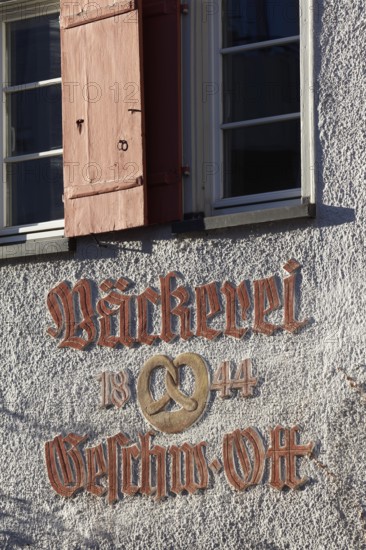 180 year old bakery, lettering on the house facade, Bad forest lake, Upper Swabia,