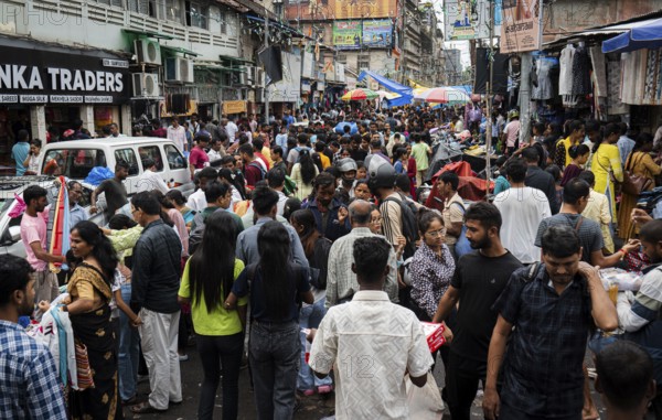 Crowd of people to shop at a street market ahead of Durga Puja festival on October 7, 2024 in