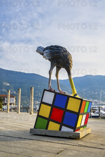 Sculpture on Lake Iseo, Clusane, Lombardy, Italy, Europe