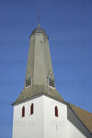 Tower of the town church built in the 16th century, Bad Laasphe, Rothaargebirge, North