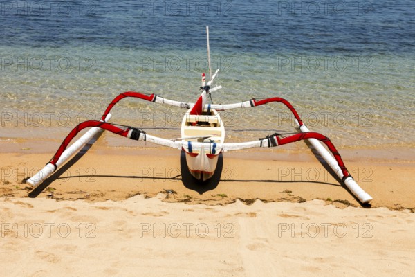 Fishing outriggers on the beach of Sanur, Bali, Indonesia, Asia