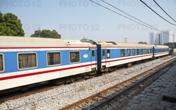 Public train at the suburban railway station in Hanoi, Vietnam, Asia