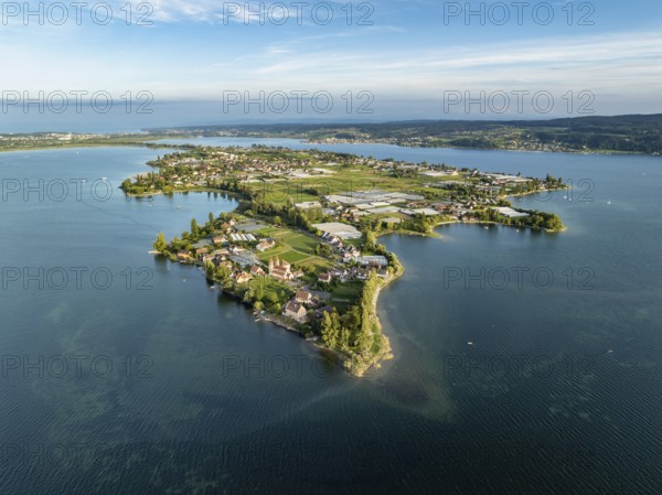 Aerial view, of the north-western tip of the island of Reichenau in Lake Constance, with the