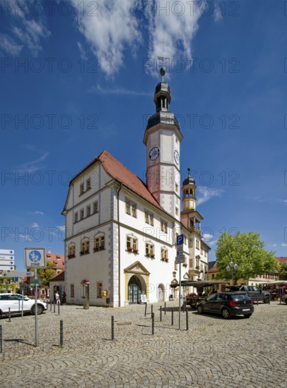 Eisenberg town hall from the 16th century on the market square, old town of Eisenberg,
