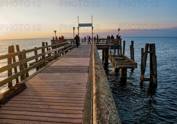 Baltic Sea beach, Baltic Sea coast with the Wustrow pier, evening mood, Baltic seaside resort