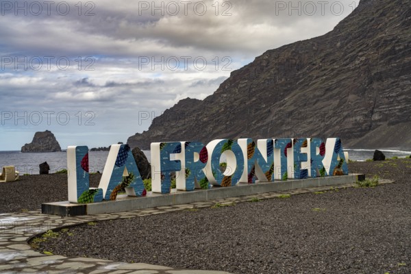 La Frontera lettering on the coast, El Hierro, Canary Islands, Spain, Europe